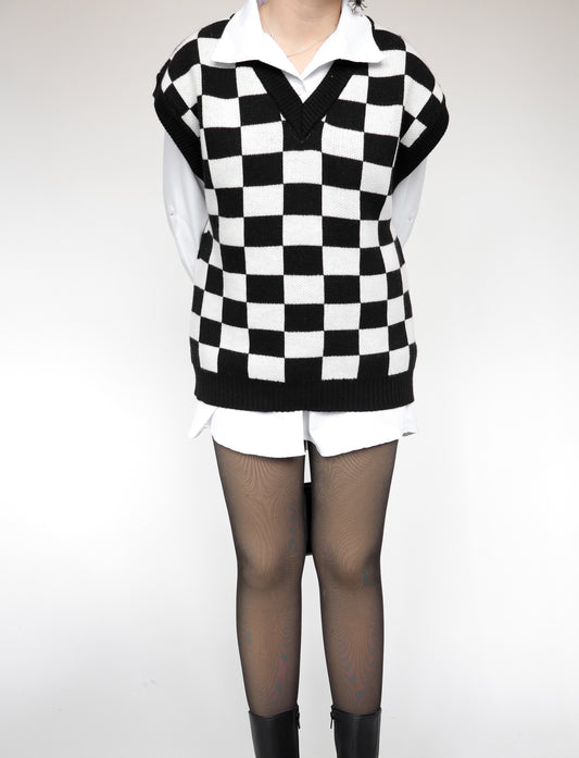 Chaleco Retro de ajedrez tejido