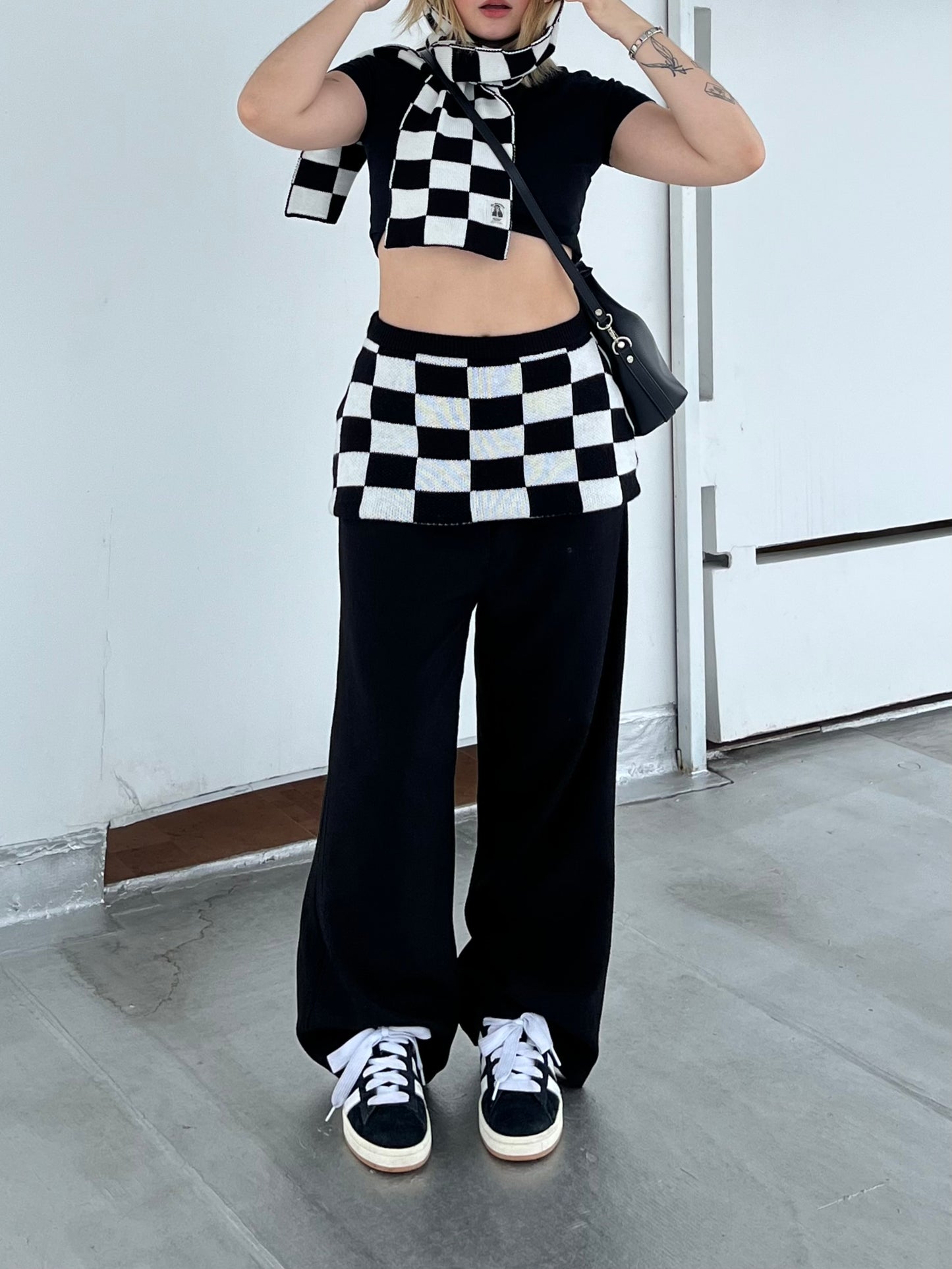 Falda Retro tejida de ajedrez