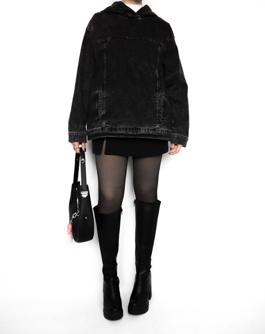 Hoodie denim negro acid wash