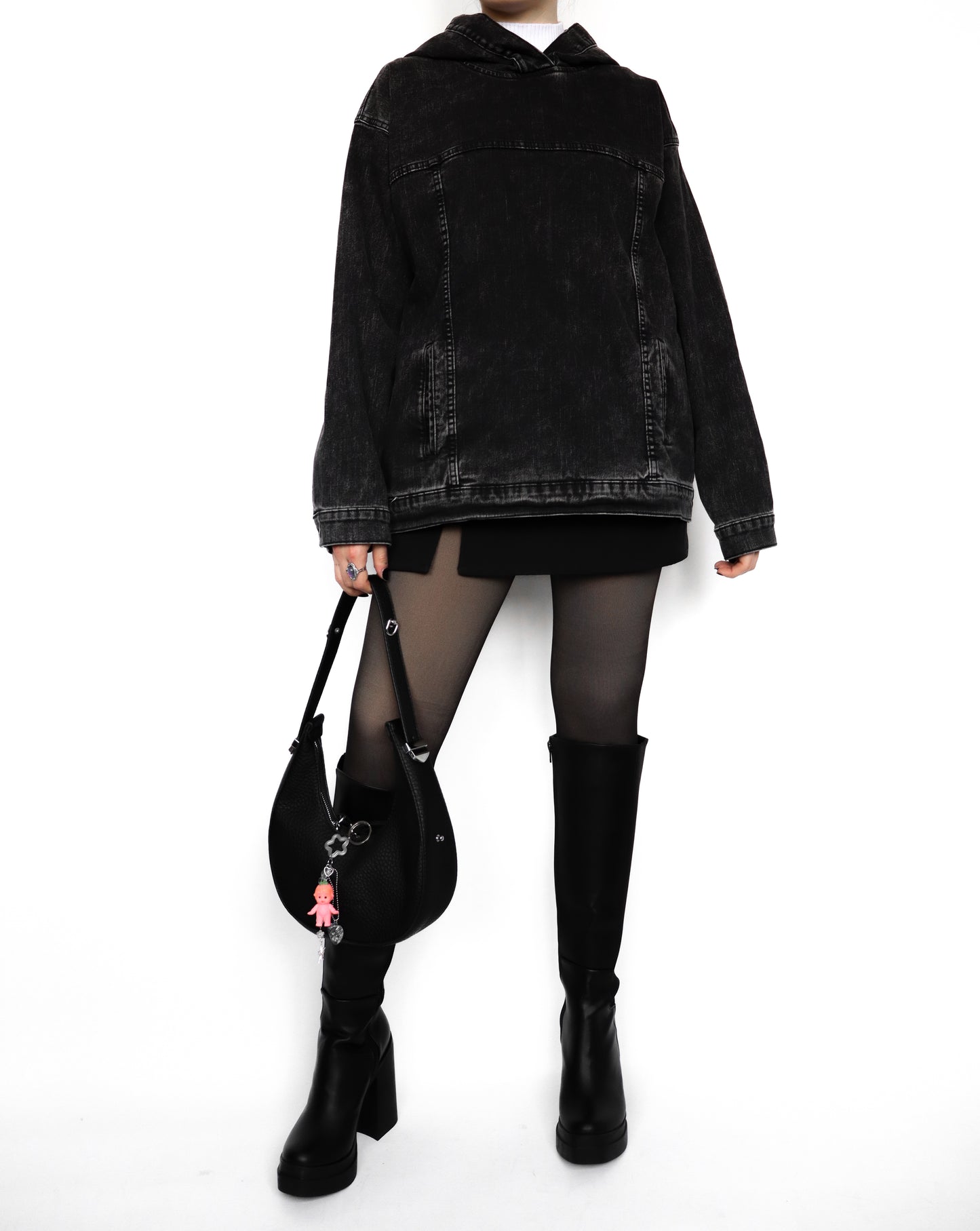 Hoodie denim negro acid wash