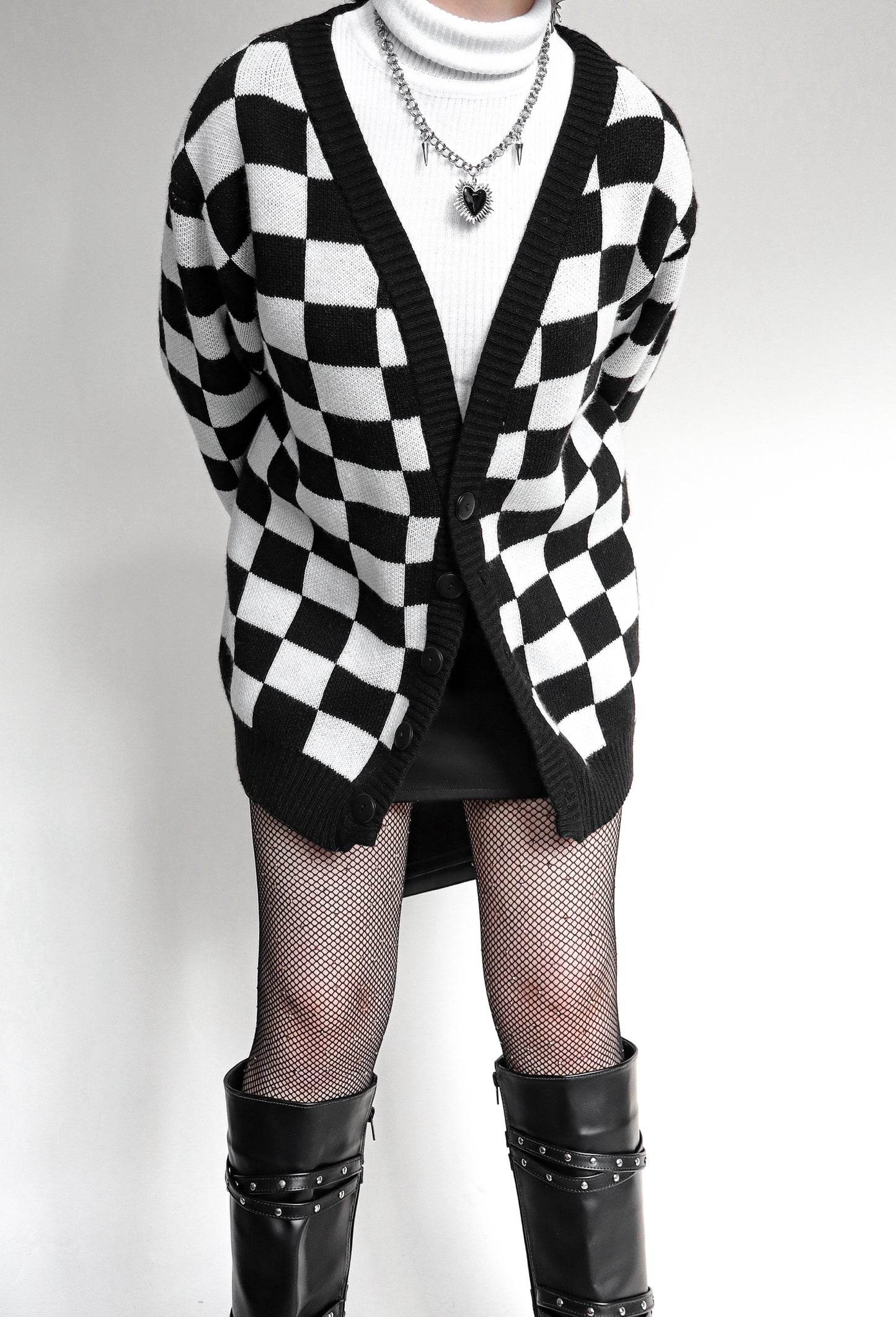 Cardigan Tejido Retro de ajedrez