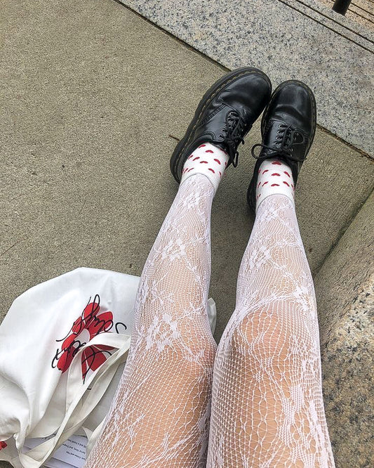 Medias de red (malla) FLORAL blancas