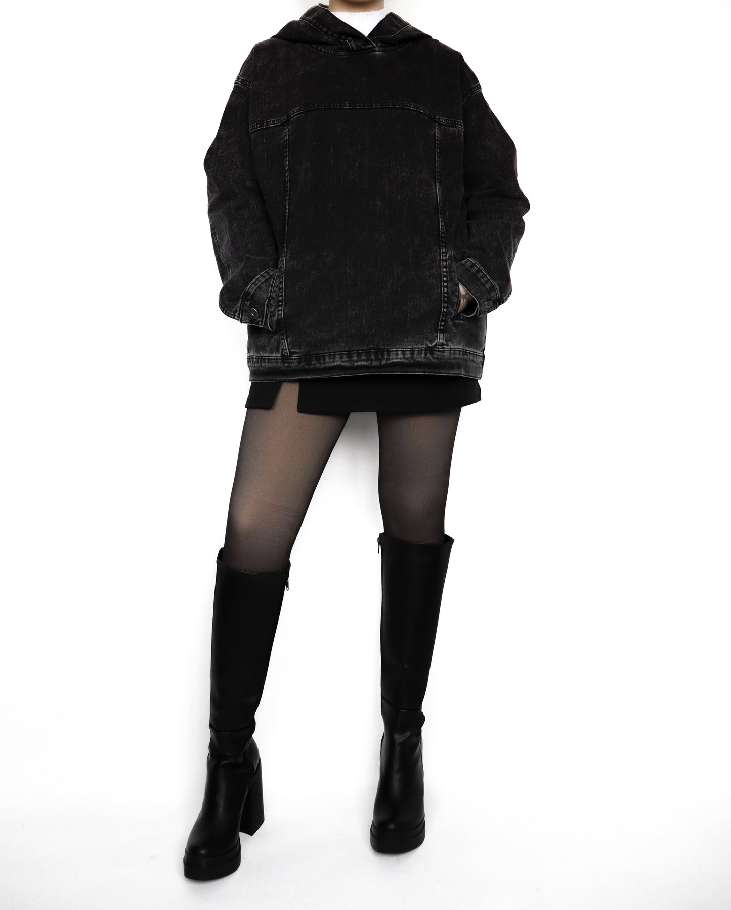 Hoodie denim negro acid wash