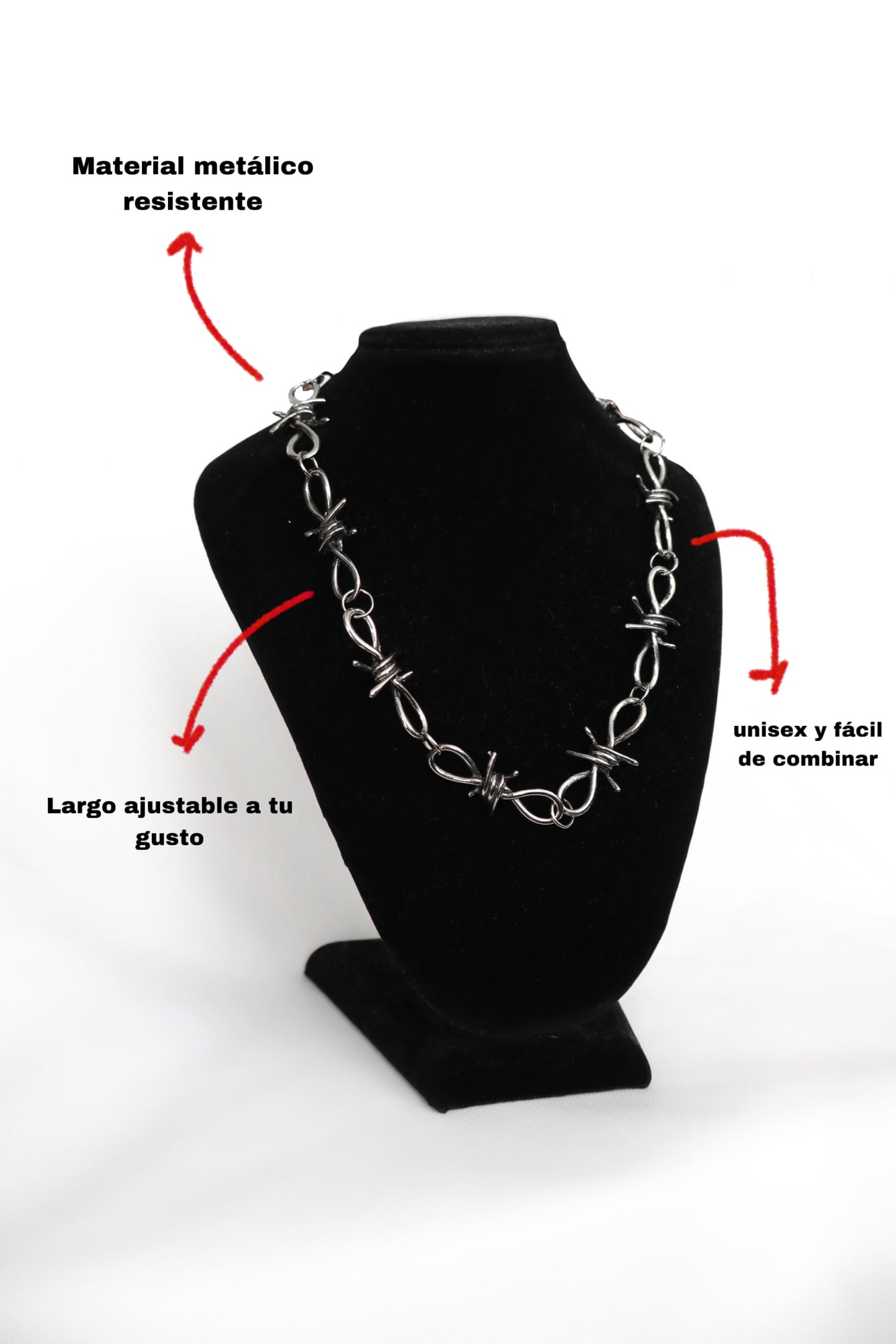 Collar de puas chunky plateado