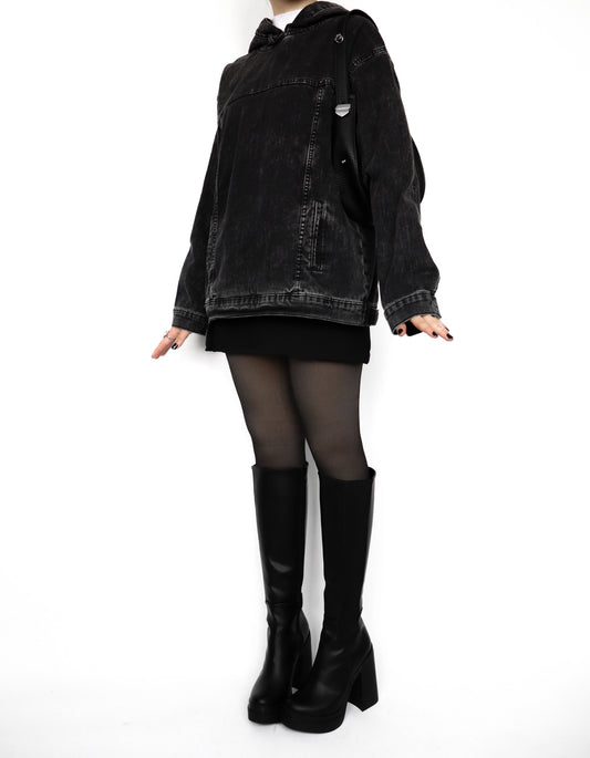 Hoodie denim negro acid wash