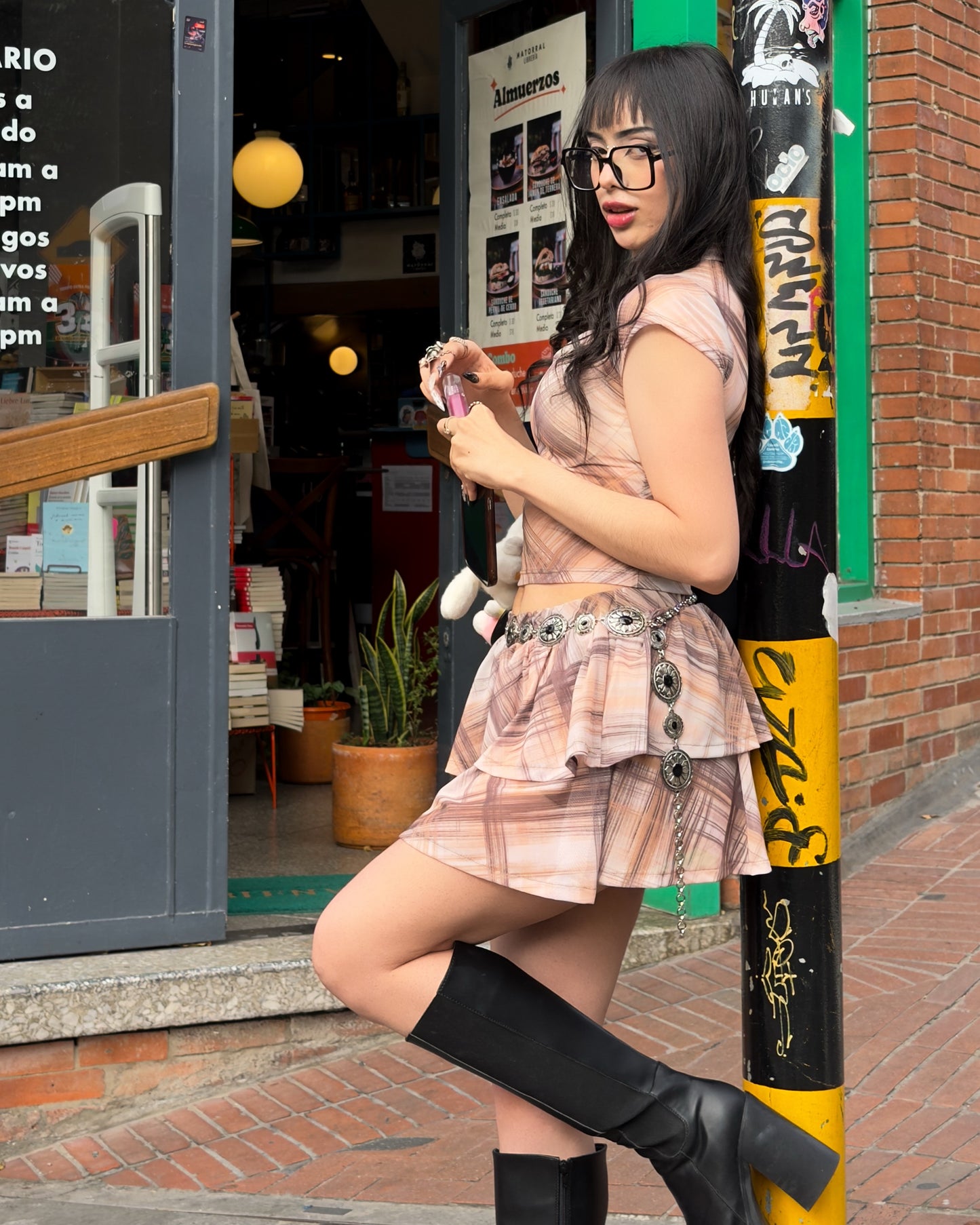 Blusa Qipao de cuadros (malla)
