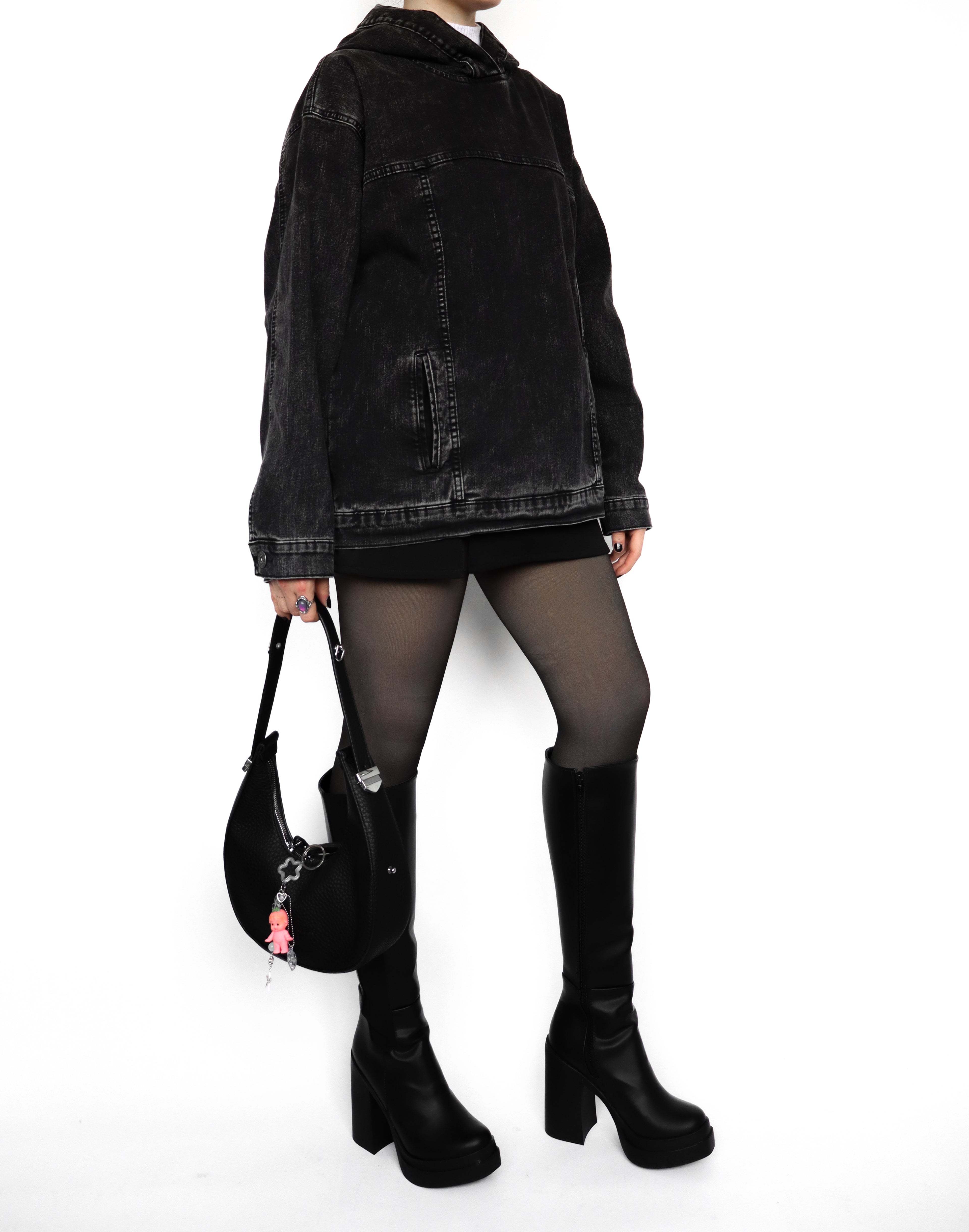 Hoodie denim negro acid wash