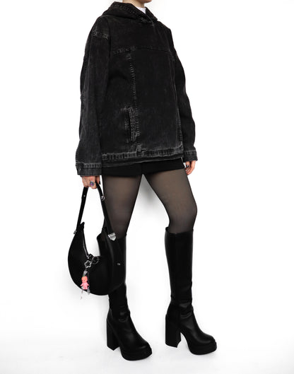 Hoodie denim negro acid wash