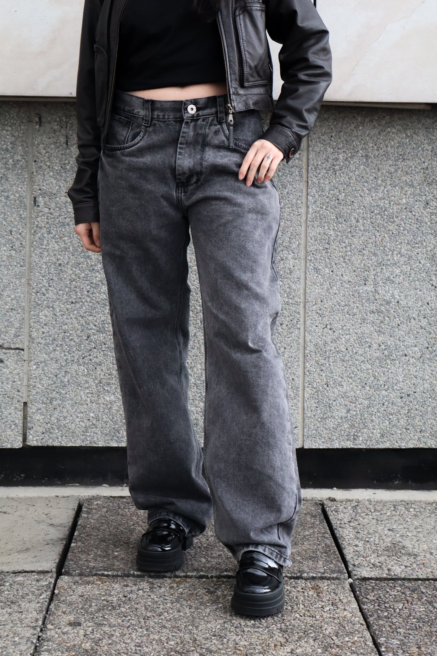 Jeans Baggy Barrel gris acid wash