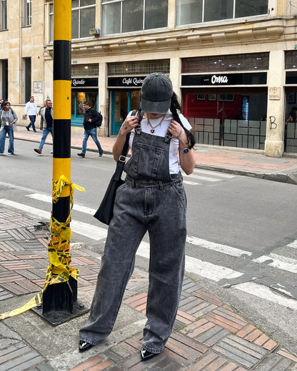 Overol de Jean Baggy Barrel gris acid wash
