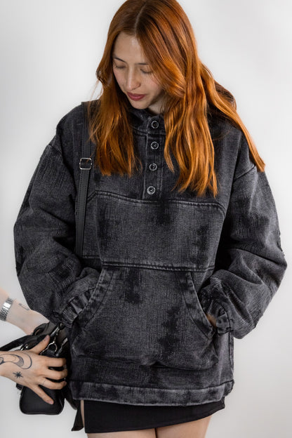 Hoodie HARD denim negro acid wash ⭑ EDICIÓN LIMITADA ⭑