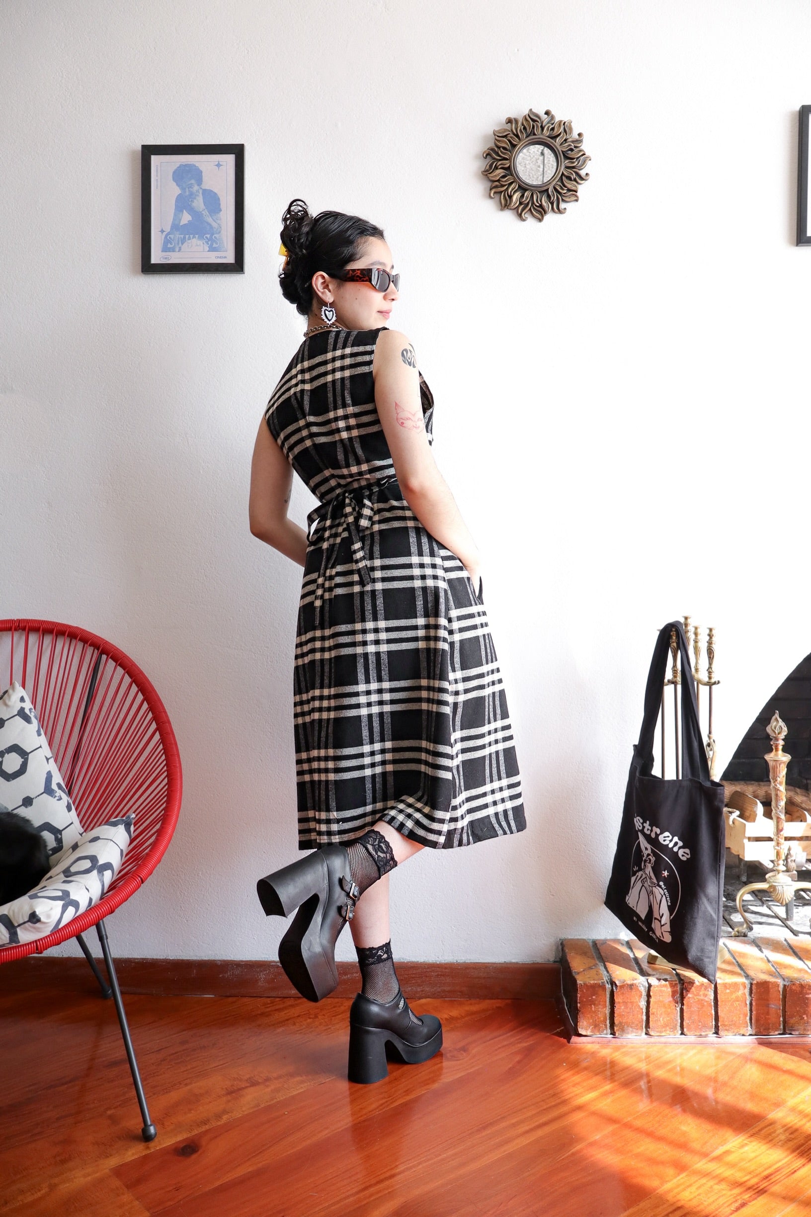Vestido Tessa de cuadros N&B