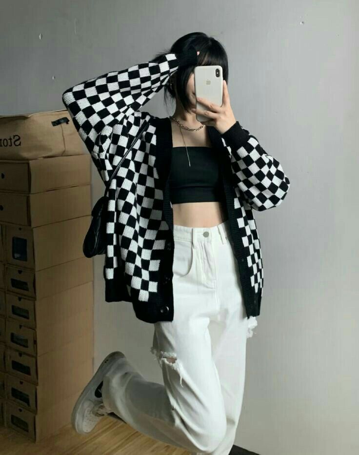 Cardigan Tejido Retro de ajedrez