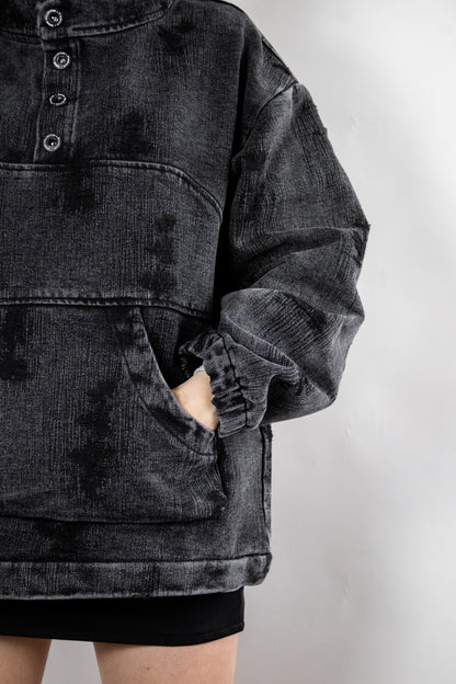 Hoodie HARD denim negro acid wash ⭑ EDICIÓN LIMITADA ⭑