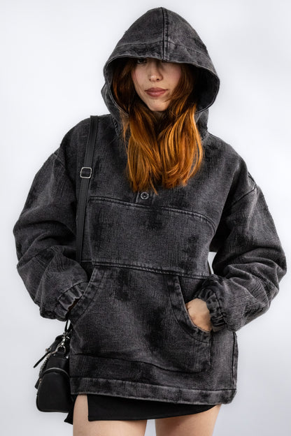 Hoodie HARD denim negro acid wash ⭑ EDICIÓN LIMITADA ⭑
