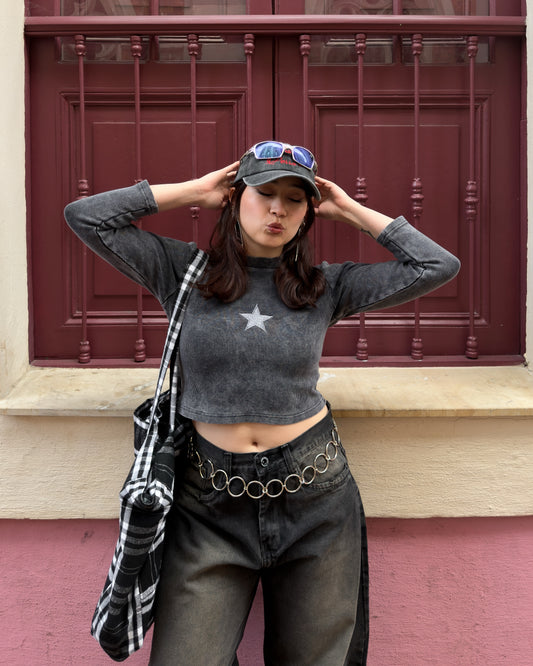 Saquito de estrella gris ✮ acid wash