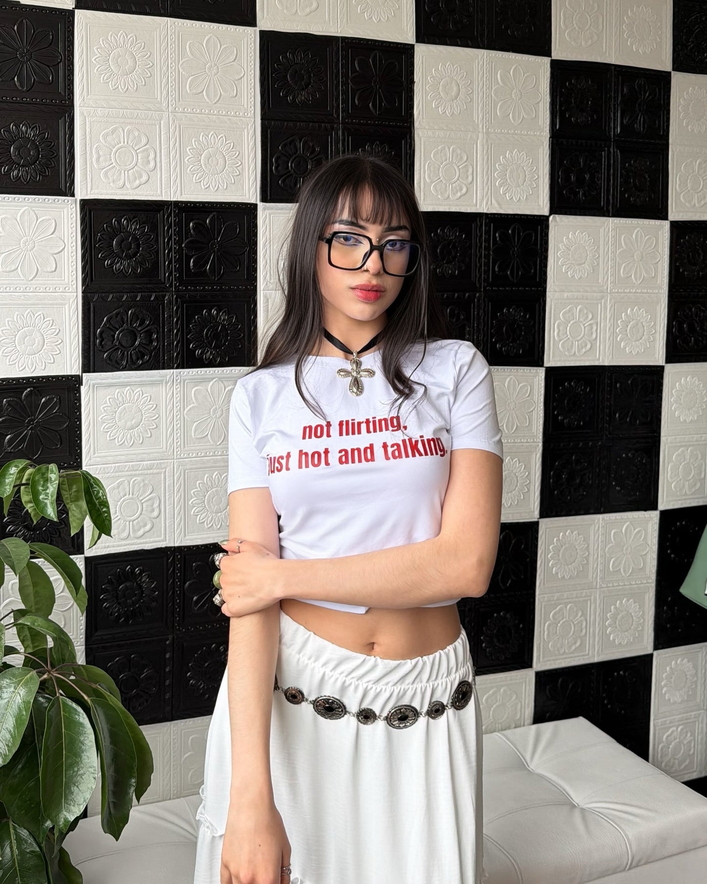Baby tee 'not flirting, just hot and talking'