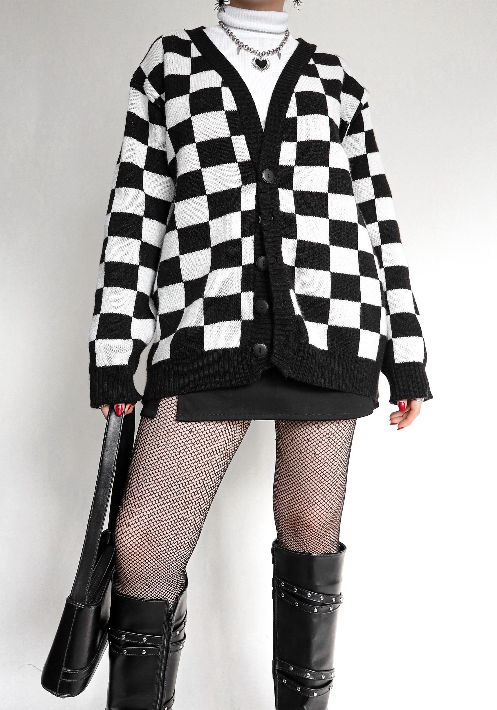 Cardigan Tejido Retro de ajedrez
