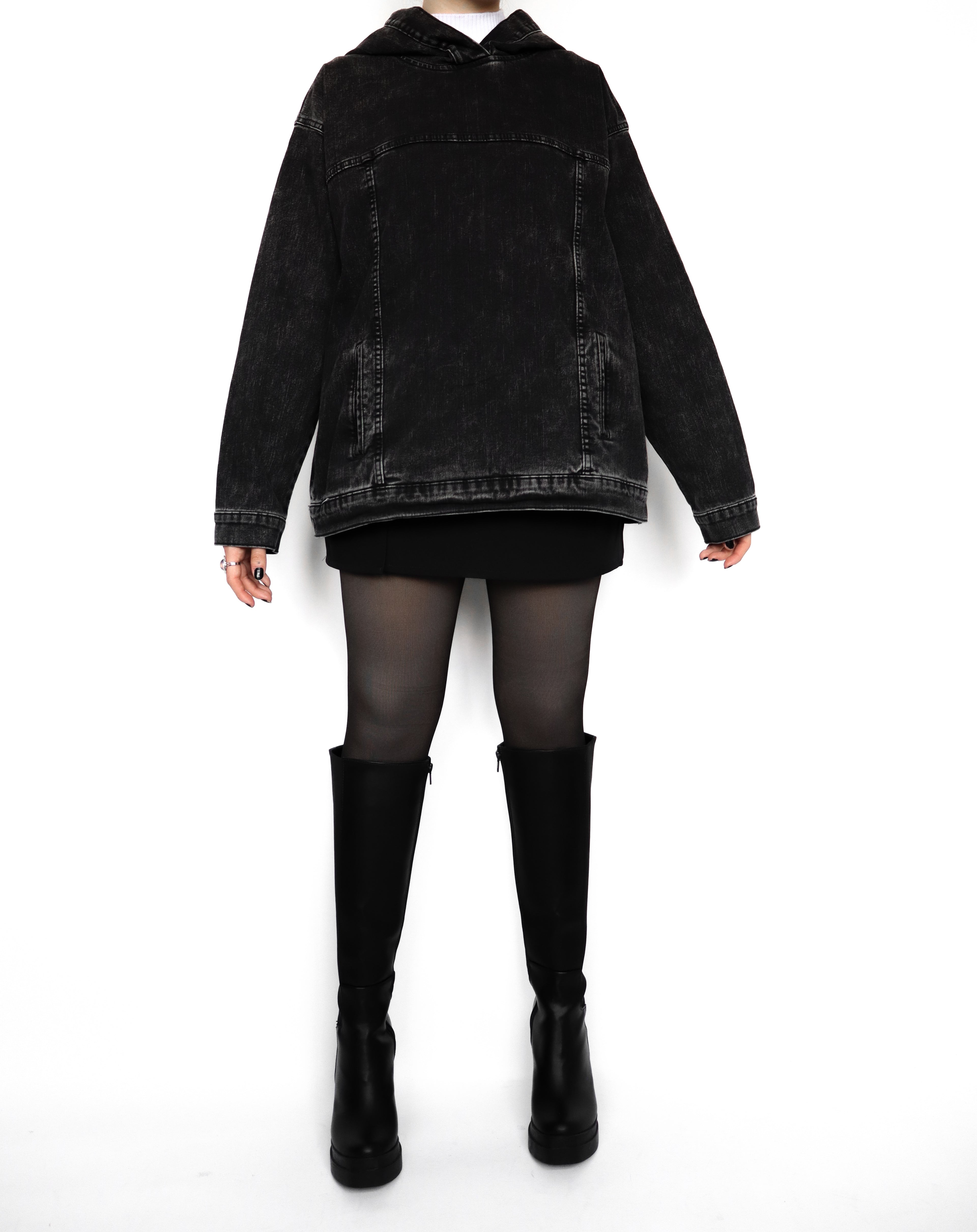 Hoodie denim negro acid wash