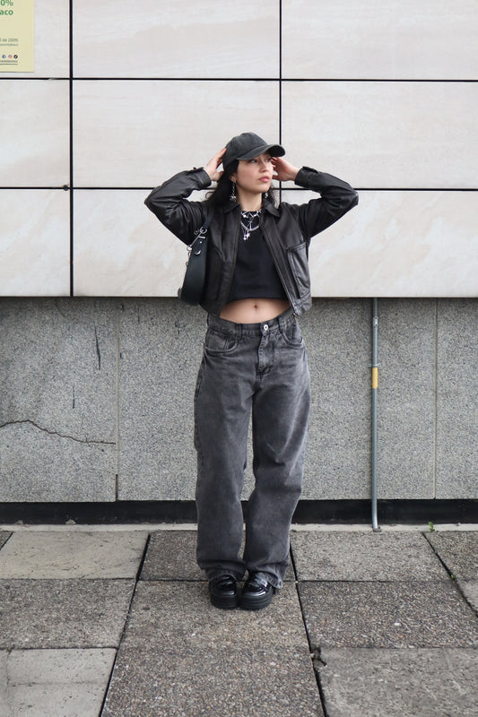 Jeans Baggy Barrel gris acid wash