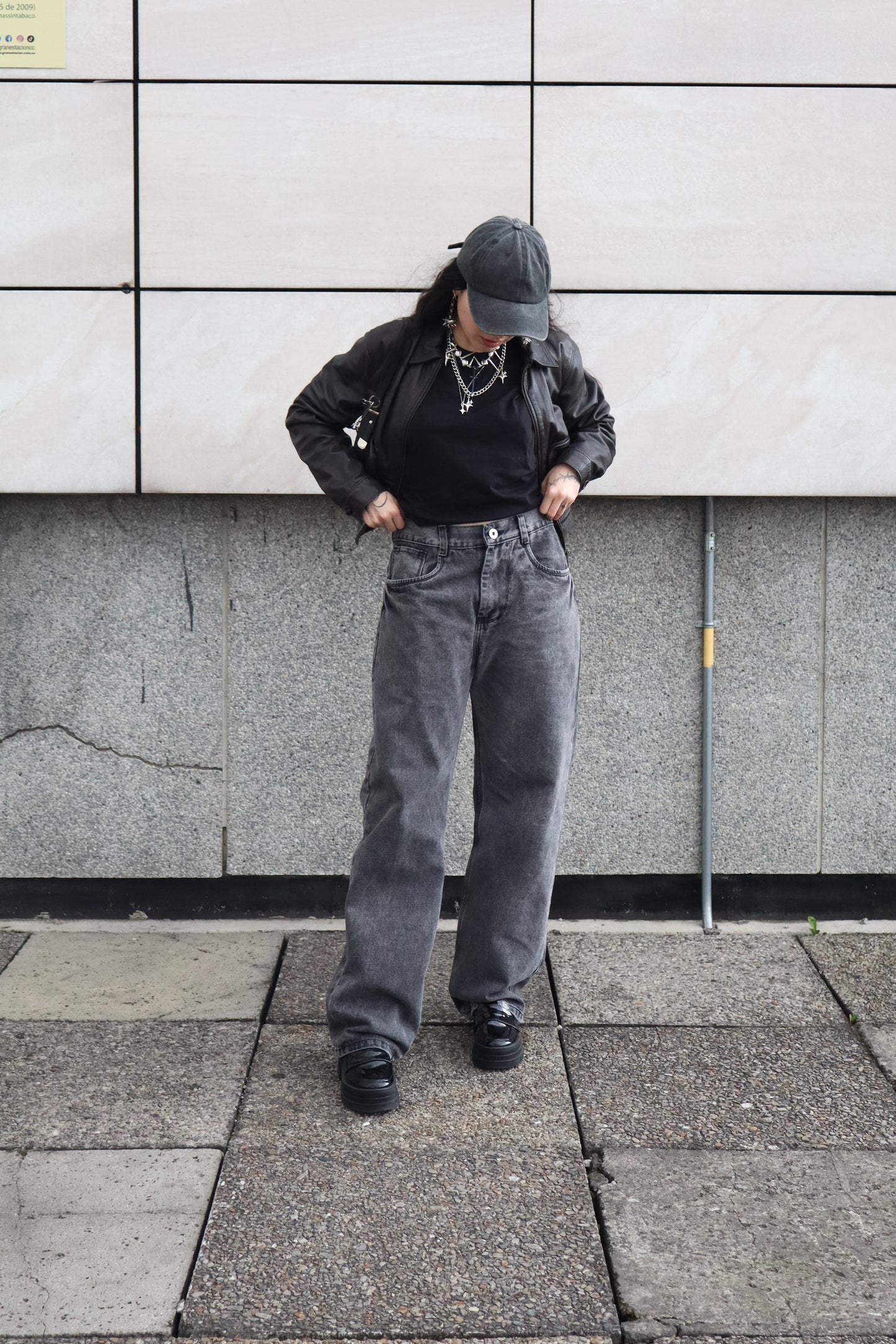 Jeans Baggy Barrel gris acid wash