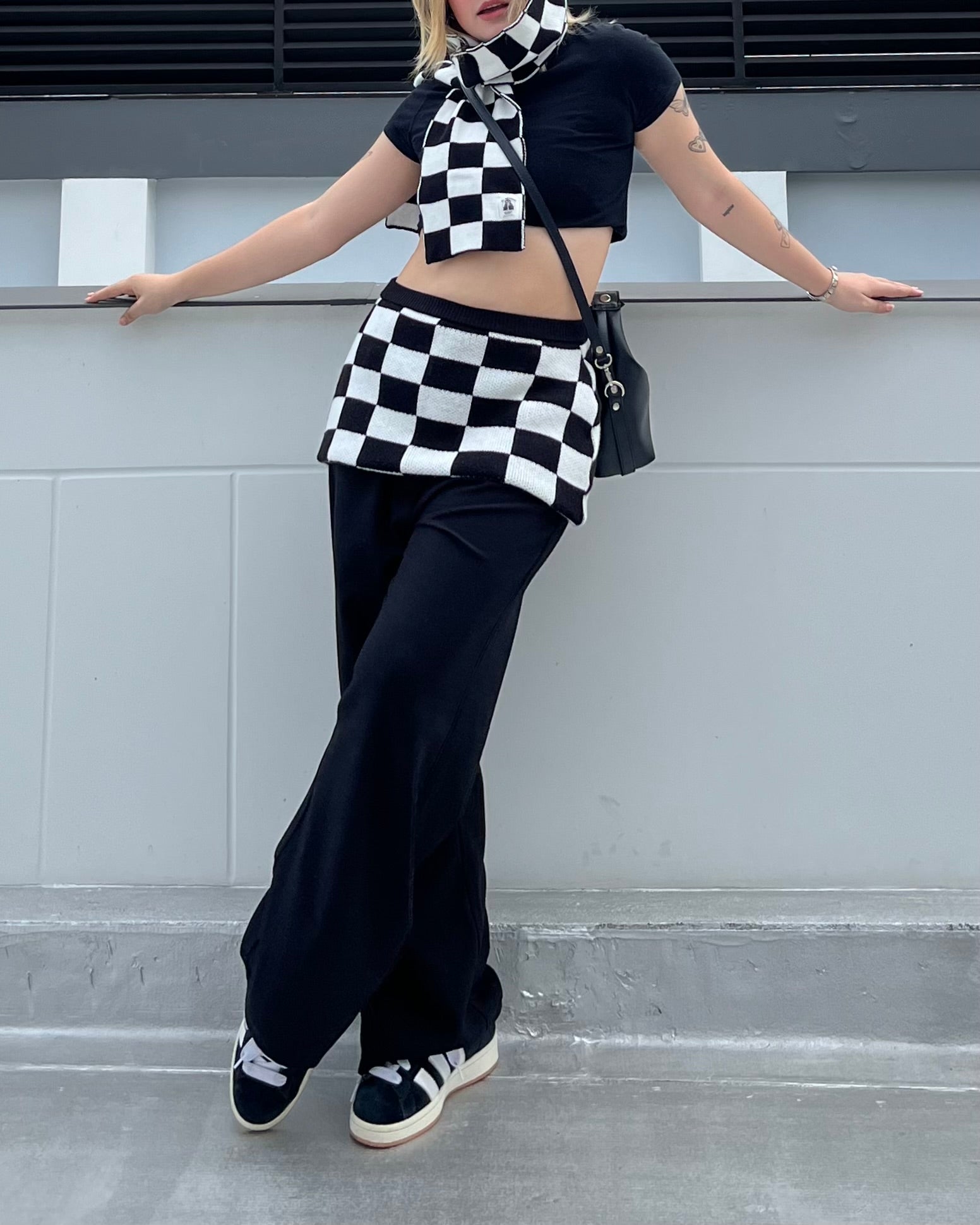 Falda Retro tejida de ajedrez
