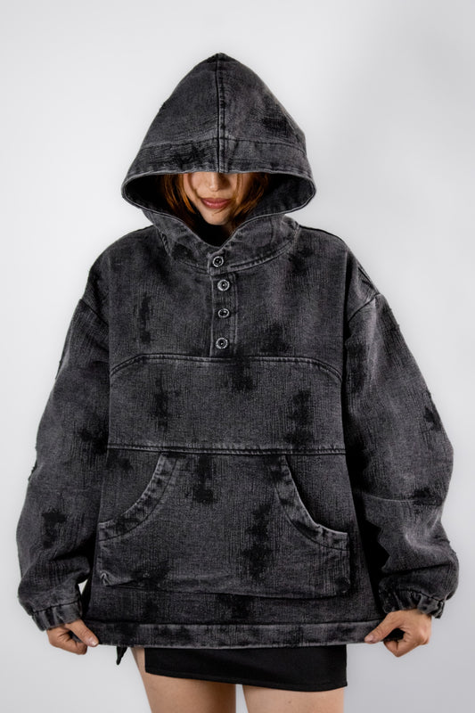 Hoodie HARD denim negro acid wash ⭑ EDICIÓN LIMITADA ⭑