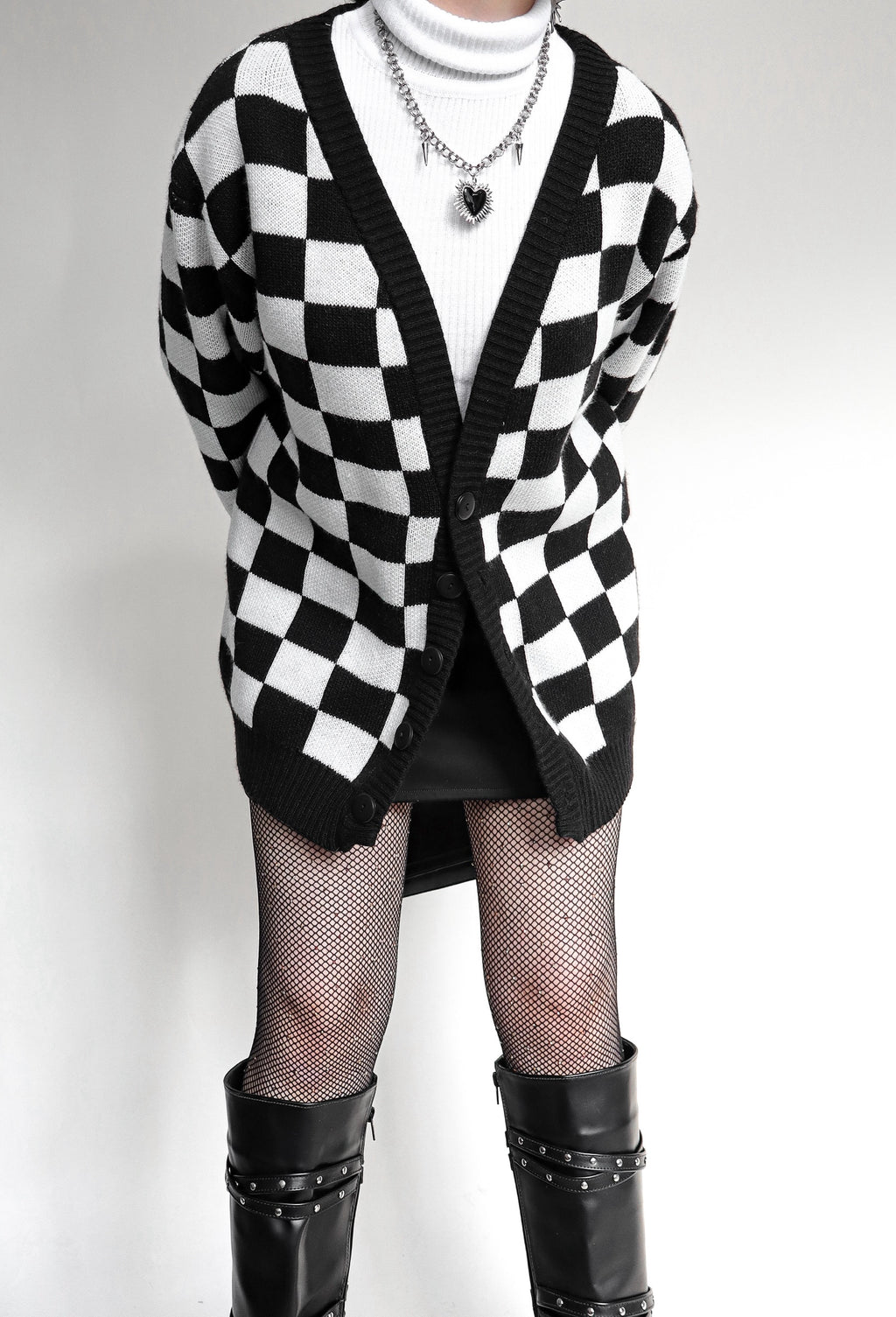 Cardigan Tejido Retro de ajedrez