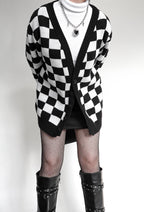 Cardigan Tejido Retro de ajedrez