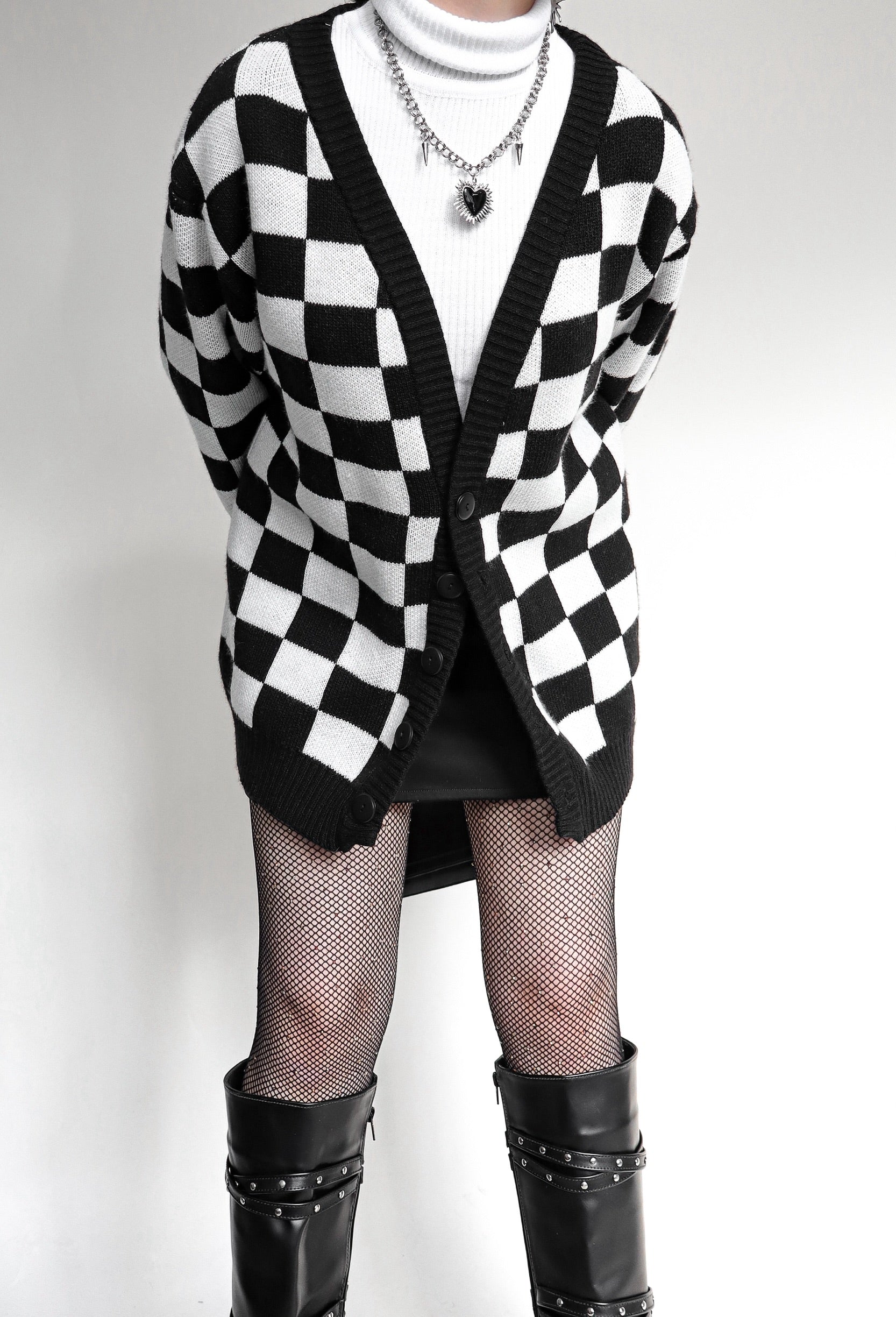 Cardigan Tejido Retro de ajedrez