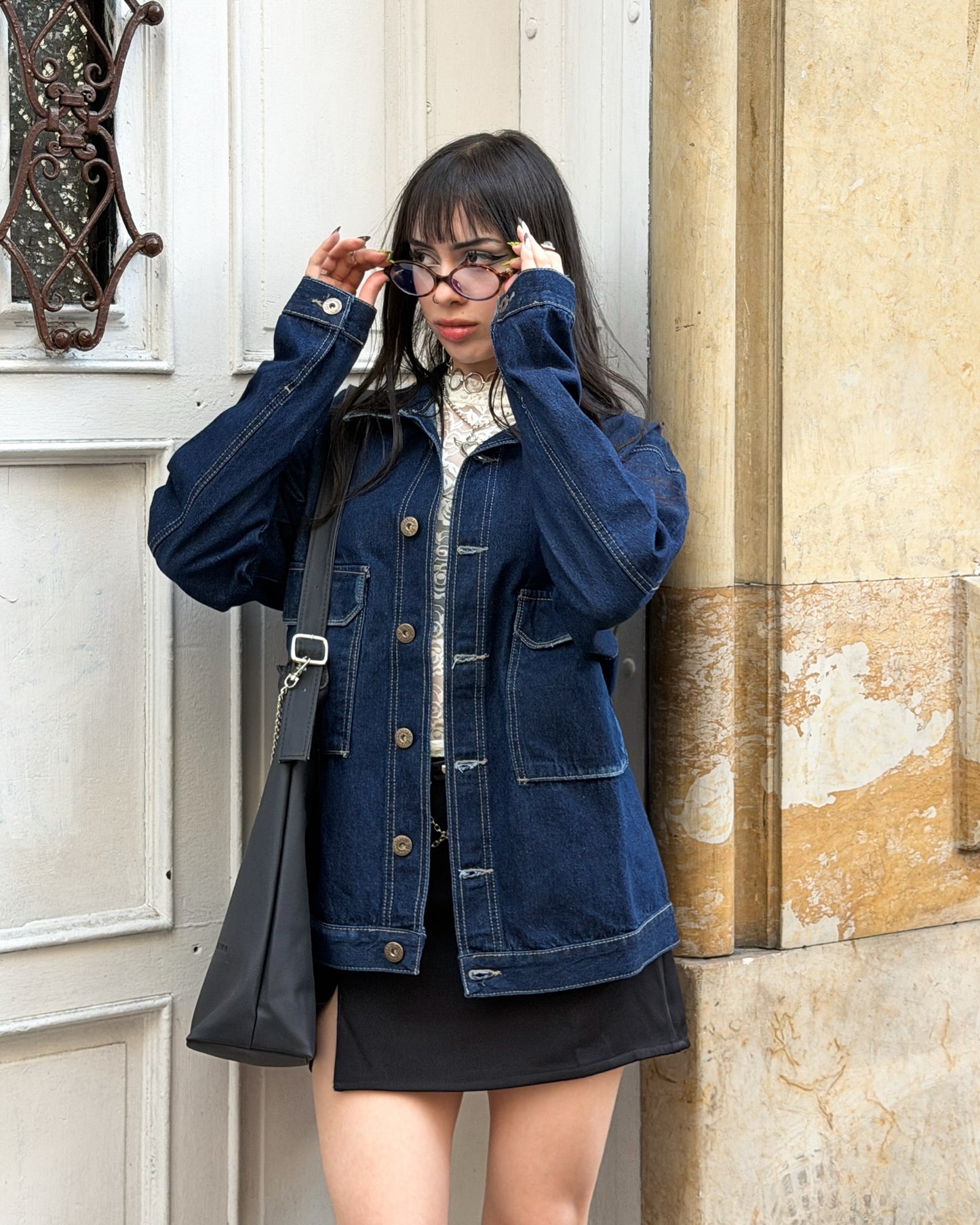 Chaqueta de jean cargo azul profundo 🦋