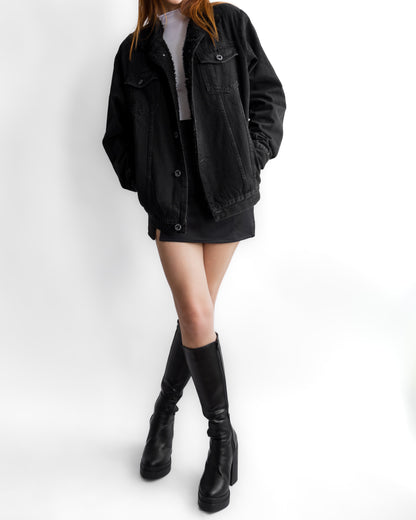 Chaqueta de jean ovejera -negra-