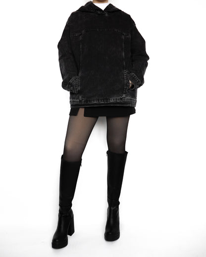 Hoodie denim negro acid wash
