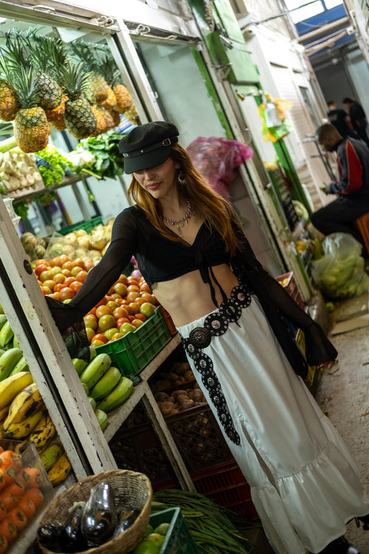 Falda larga Boho blanca