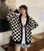 Cardigan Tejido Retro de ajedrez