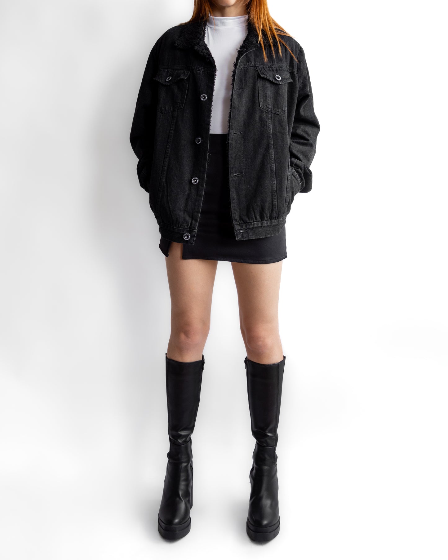 Chaqueta de jean ovejera -negra-