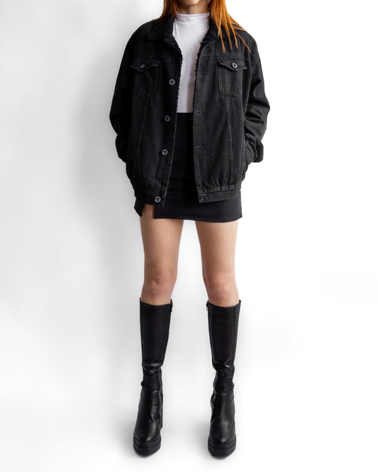 Chaqueta de jean ovejera -negra-