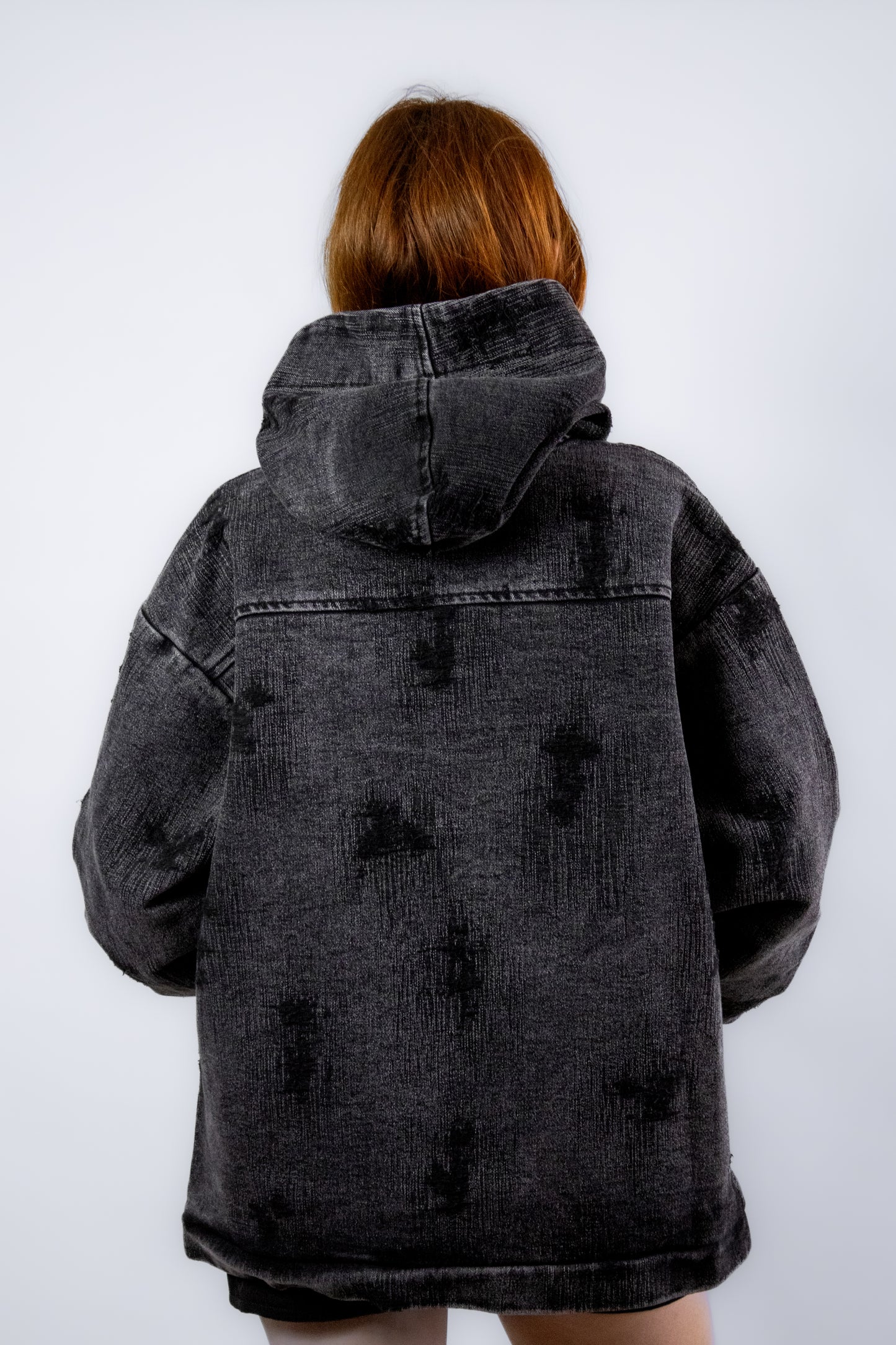 Hoodie HARD denim negro acid wash ⭑ EDICIÓN LIMITADA ⭑