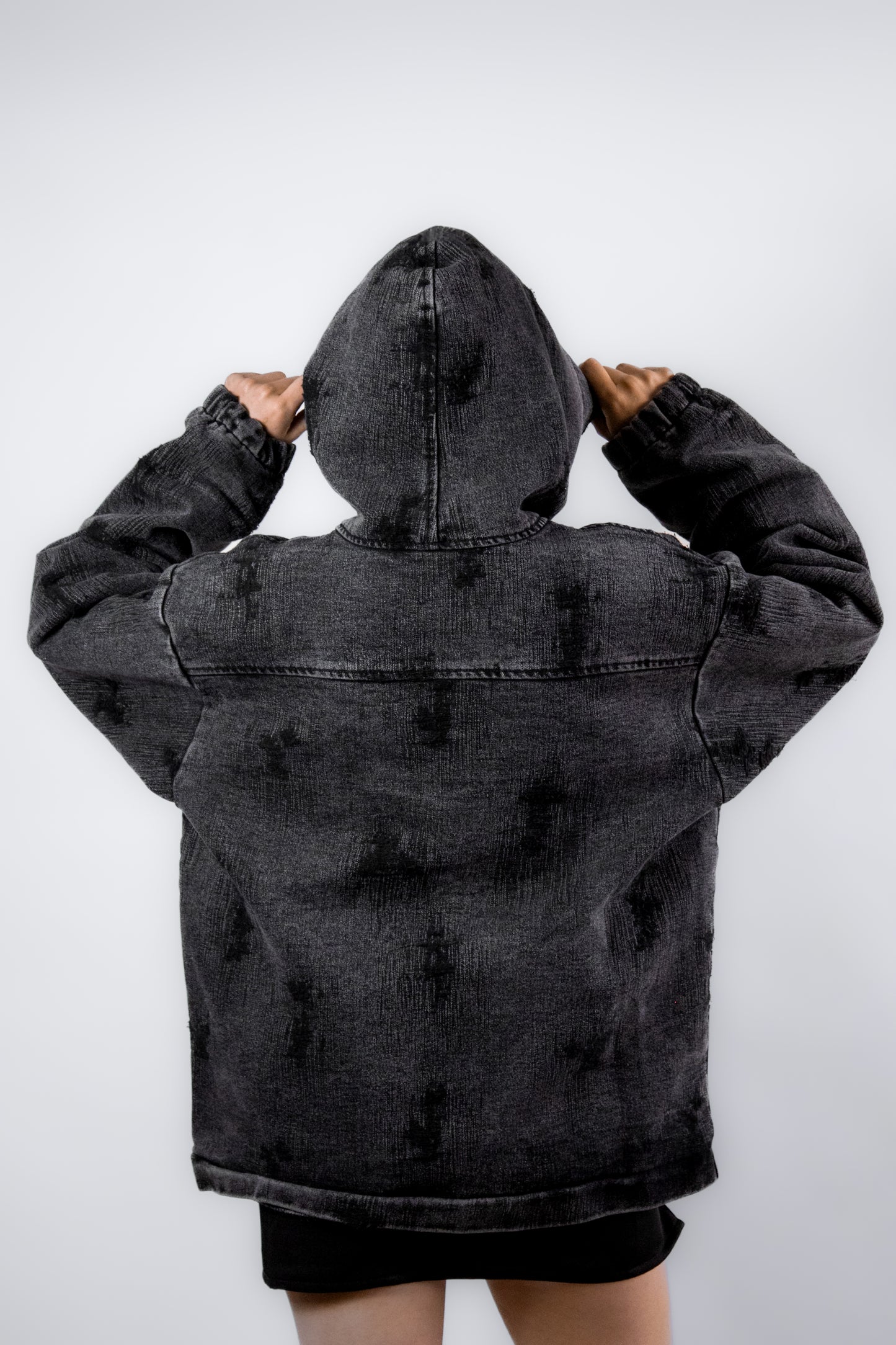 Hoodie HARD denim negro acid wash ⭑ EDICIÓN LIMITADA ⭑