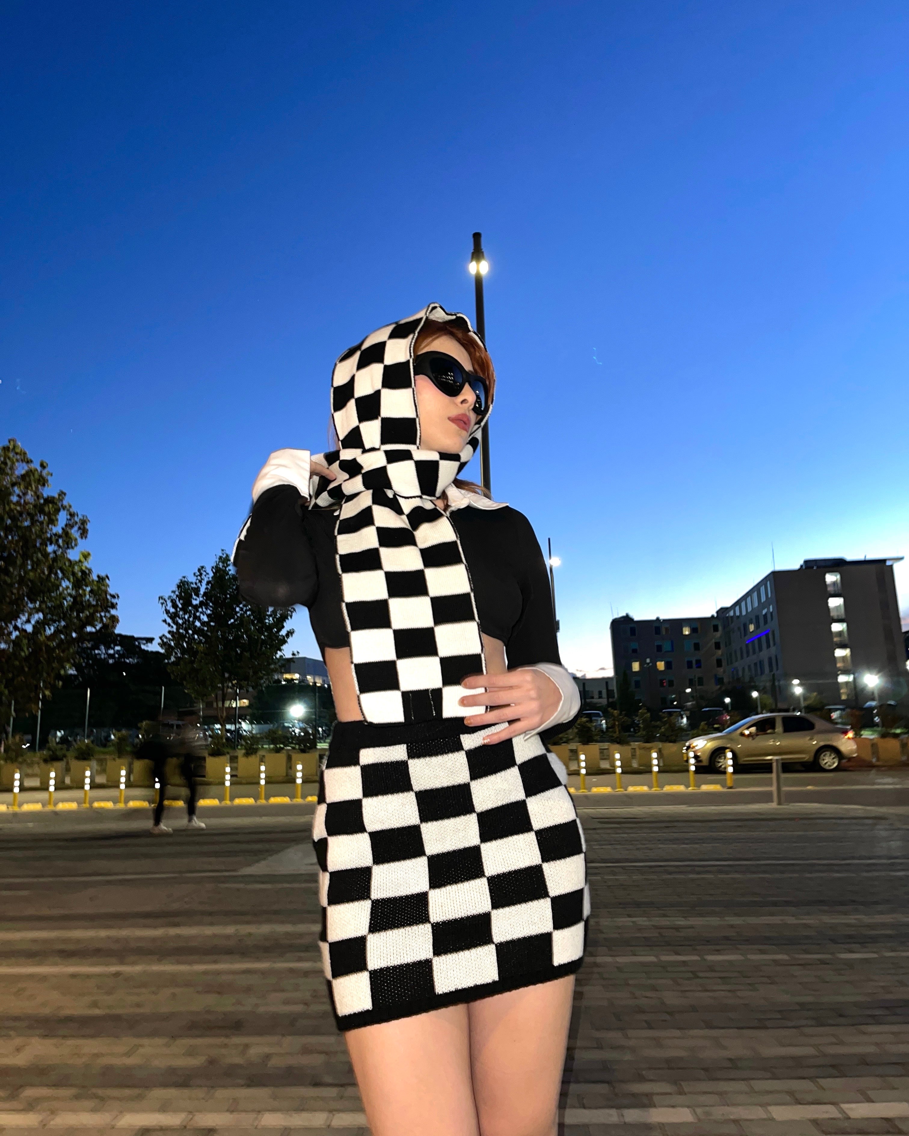Falda Retro tejida de ajedrez