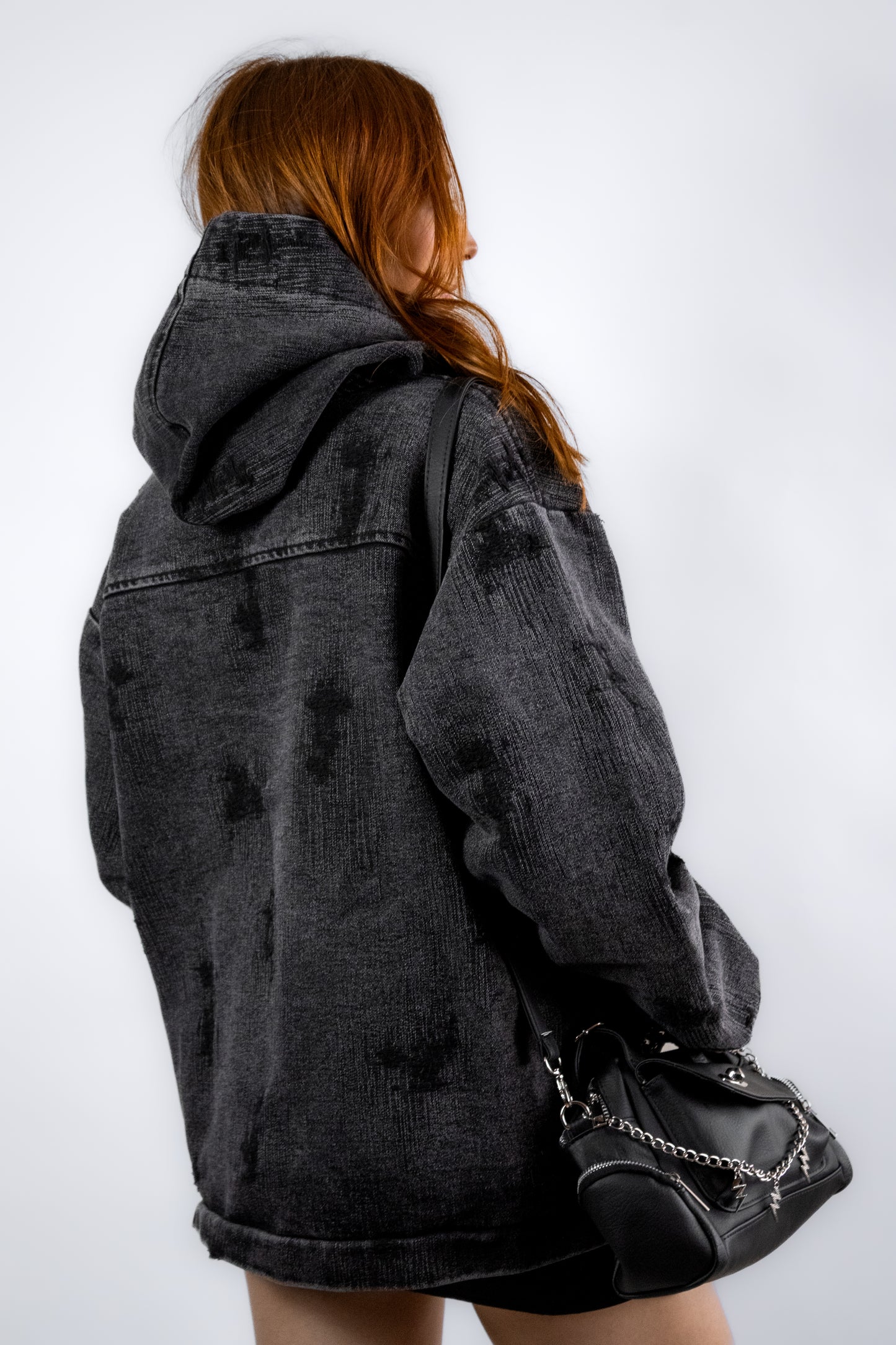 Hoodie HARD denim negro acid wash ⭑ EDICIÓN LIMITADA ⭑