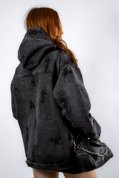 Hoodie HARD denim negro acid wash ⭑ EDICIÓN LIMITADA ⭑