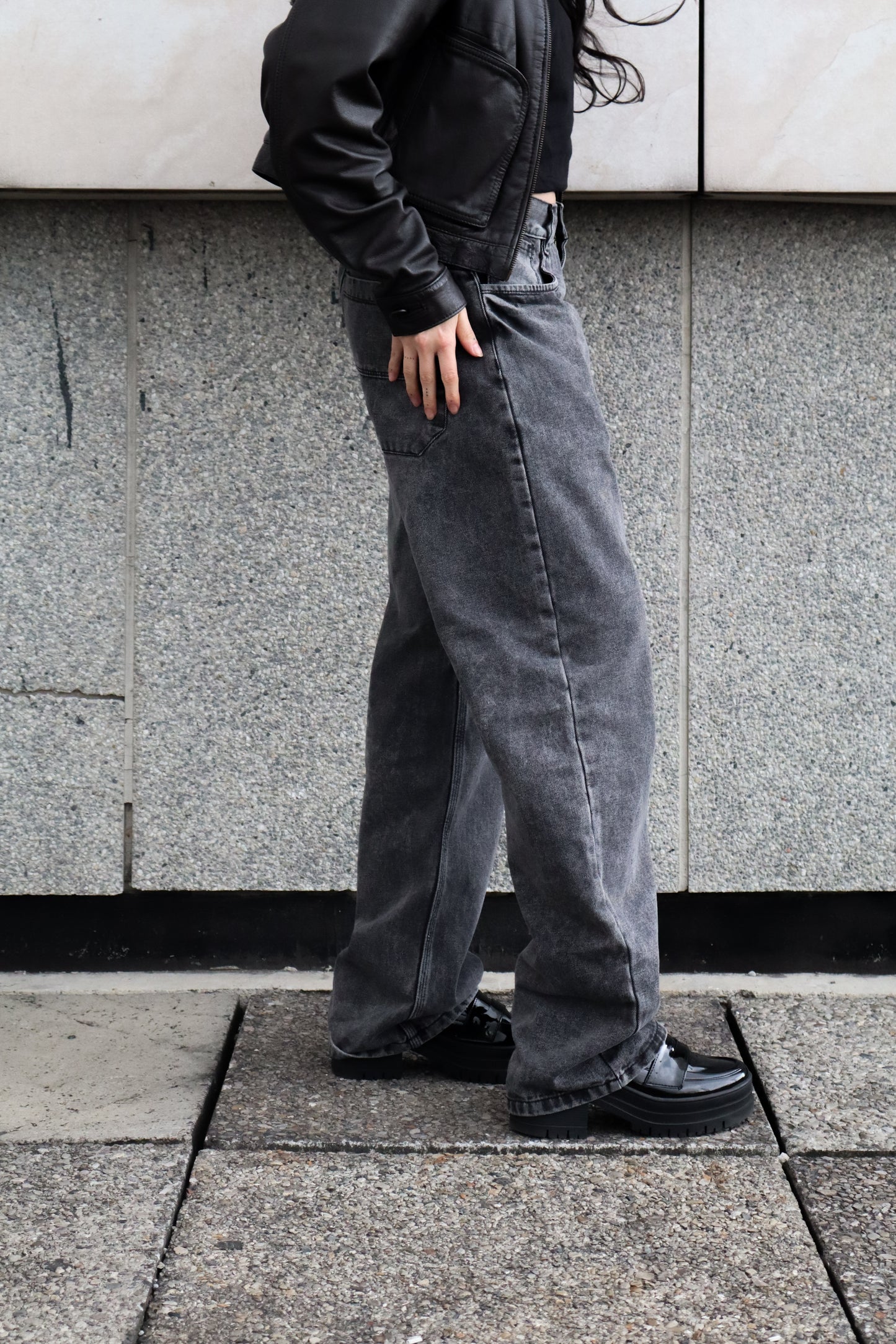 Jeans Baggy Barrel gris acid wash