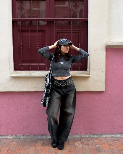 Saquito de estrella gris ✮ acid wash