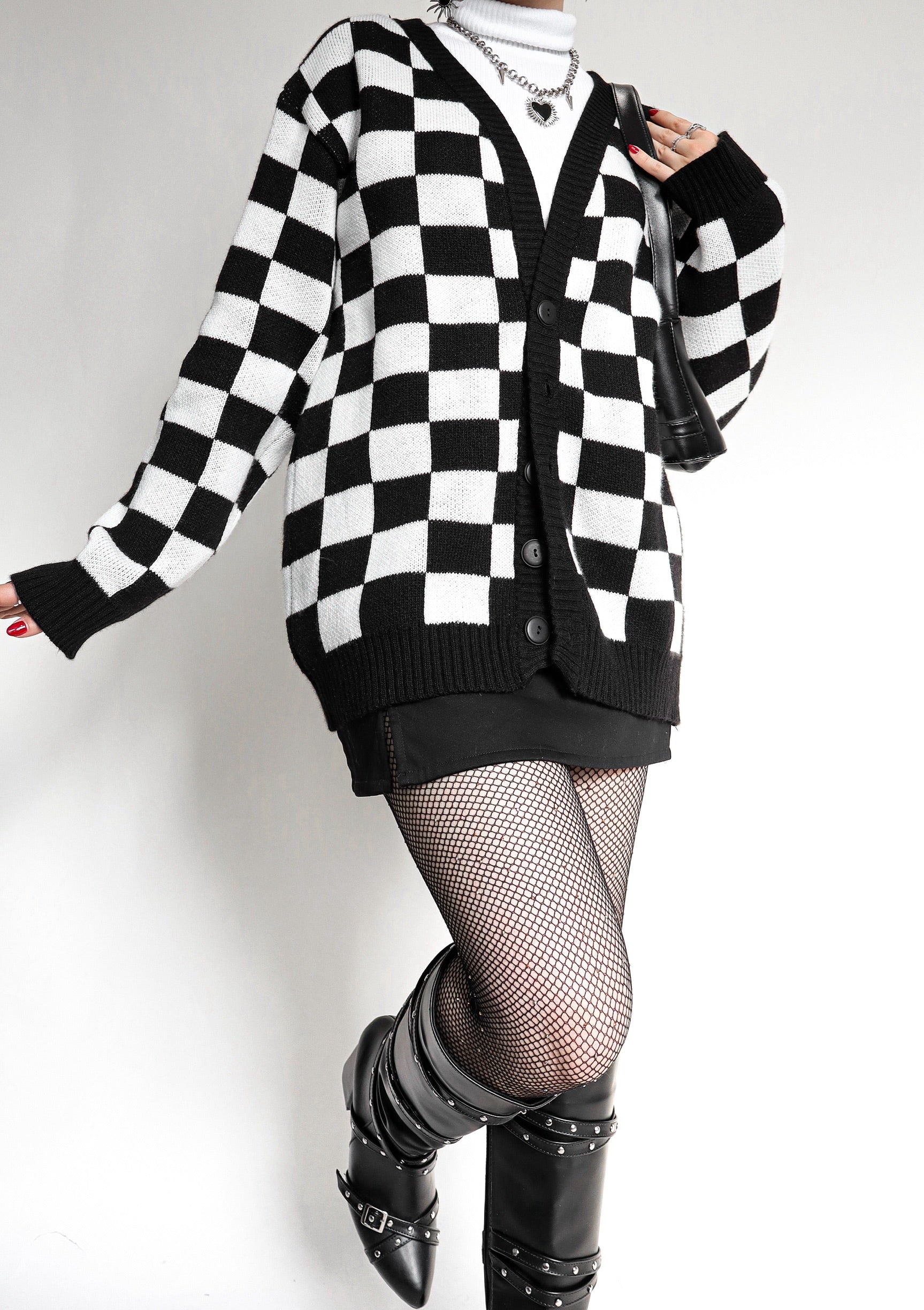 Cardigan Tejido Retro de ajedrez
