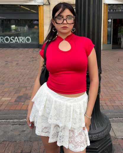 Blusa Qipao roja cereza