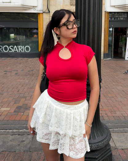 Blusa Qipao roja cereza