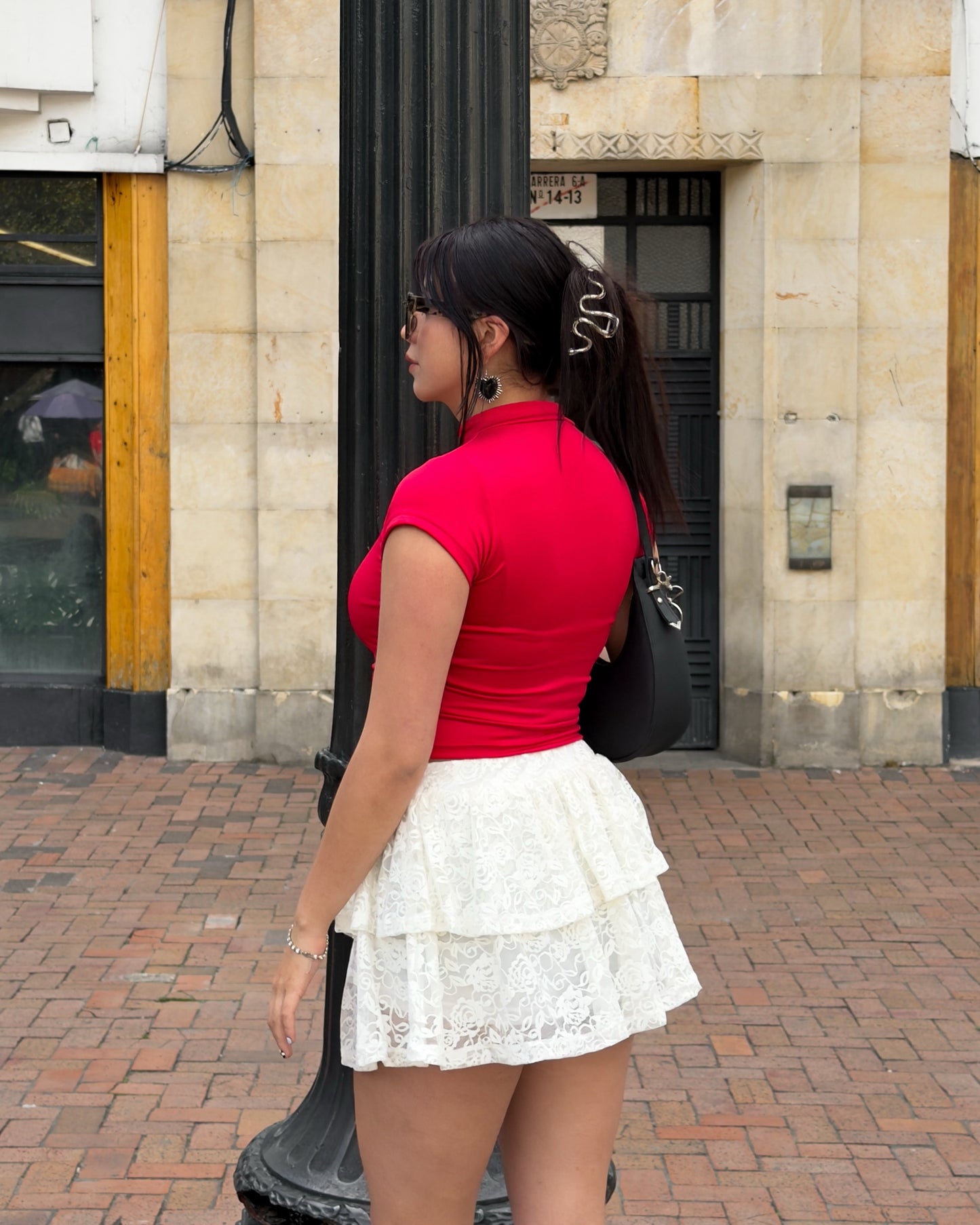 Blusa Qipao roja cereza
