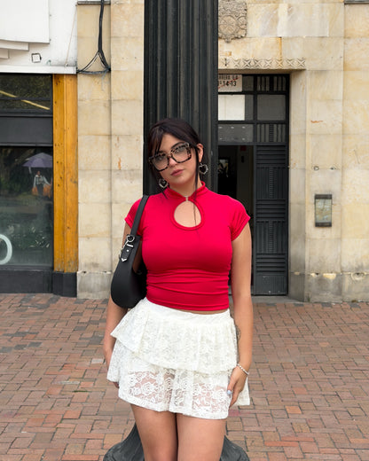 Blusa Qipao roja cereza
