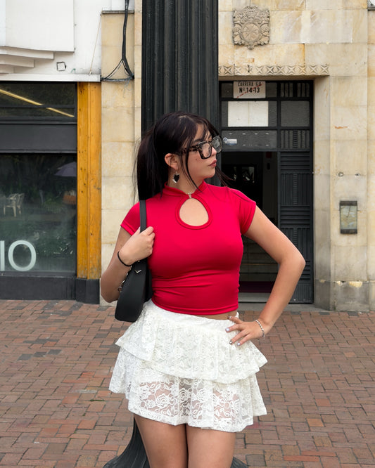 Blusa Qipao roja cereza